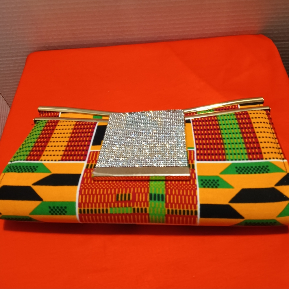 Colorful Patterned Clutch with Gold Accents